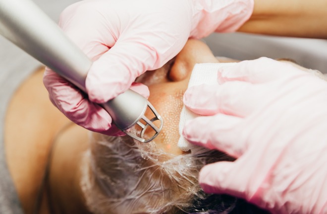 mulher recebendo procedimentos faciais a base de laser co2